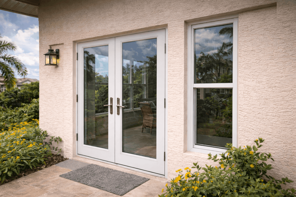 Beige Stucco Front Door Glass