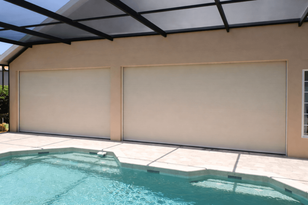 Poolside Retreat Modern Home Triple Garage Doors